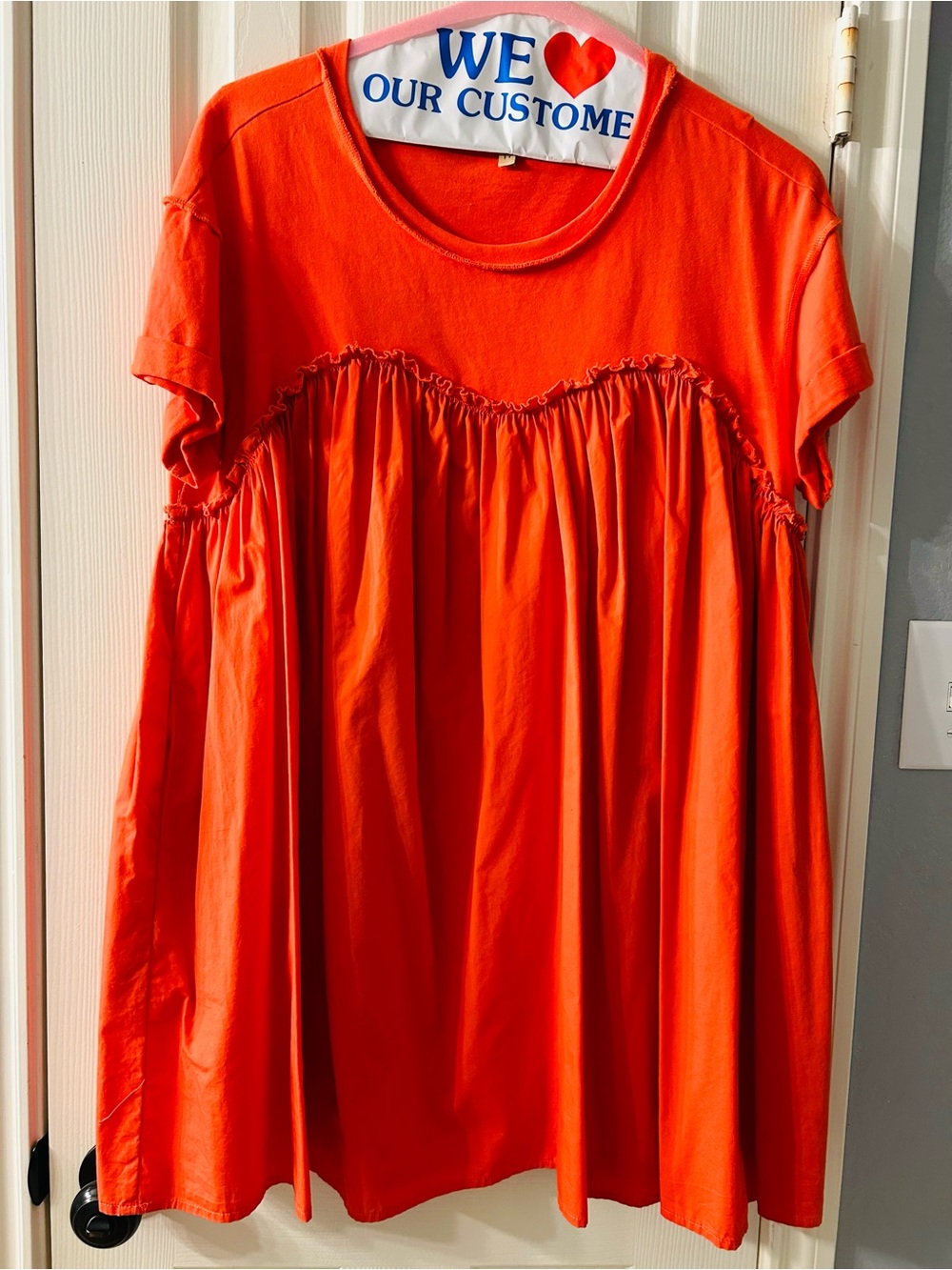 Woman Orange Ruffle Empire-Waist Top